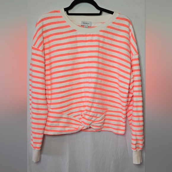 Evereve Tops - Evereve Striped Twist Knot Neon Coral/White Lightweight Sweater Top Women's M